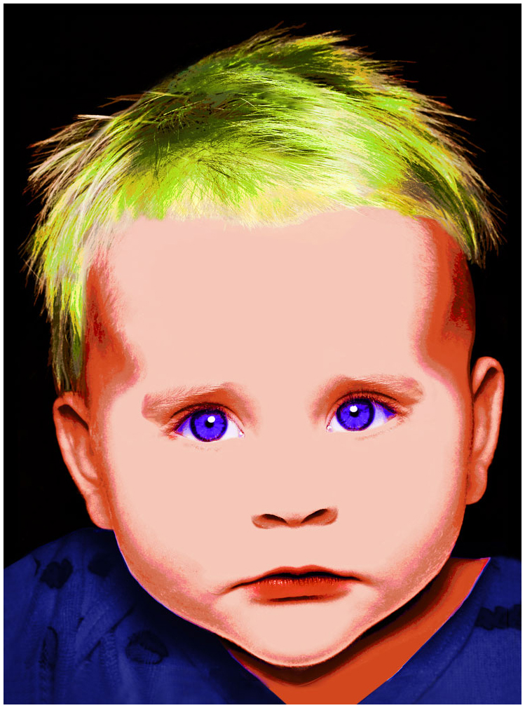 Farbiges, verfremdetes Portraitbild eines Kleinkindes