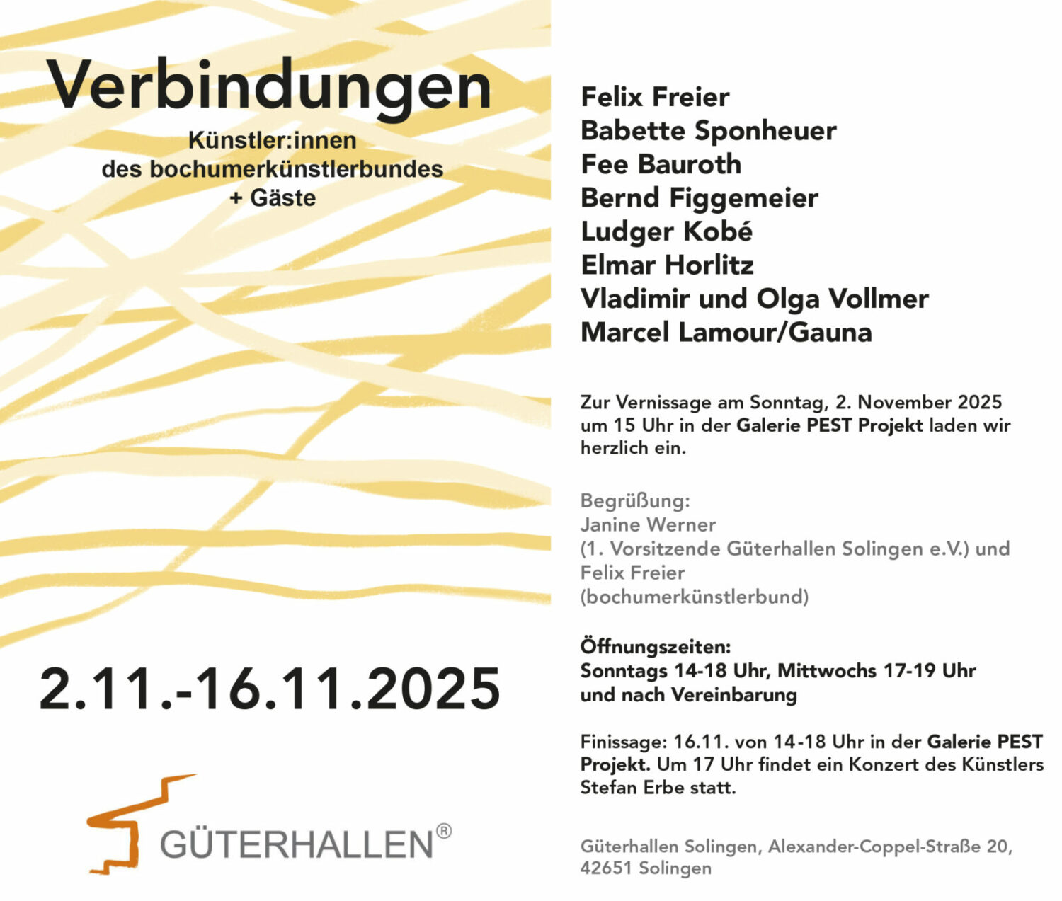 Infoflyer zu der Ausstellung ,Verbindungen' in den Güterhallen Solingen